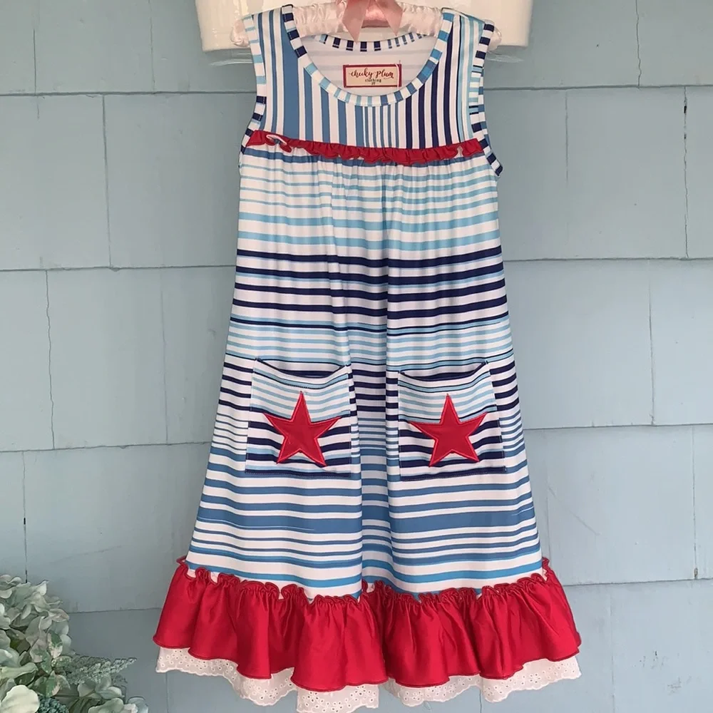 NWT Cheeky Plum Firecracker 3T Loungewear Gown Red White Blue - Picture 11 of 11